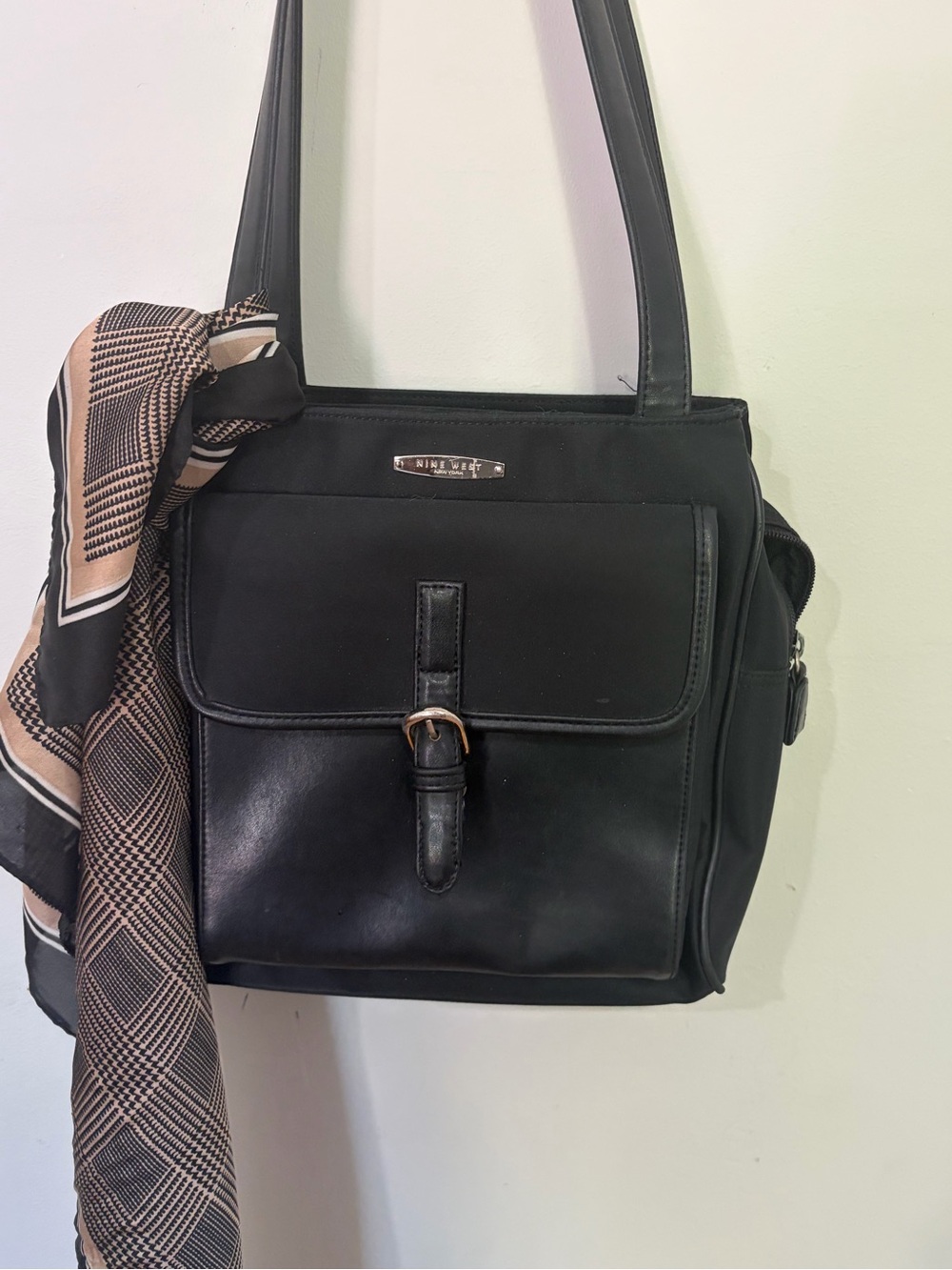 Steve Madden Black Shoulder Bag with Buckle Front Pocket